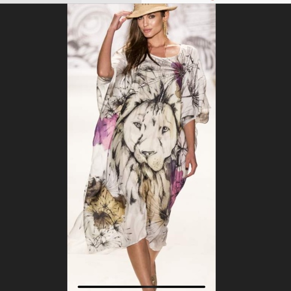 Agua Bendita Lion Silk Kaftan OS - Picture 1 of 4